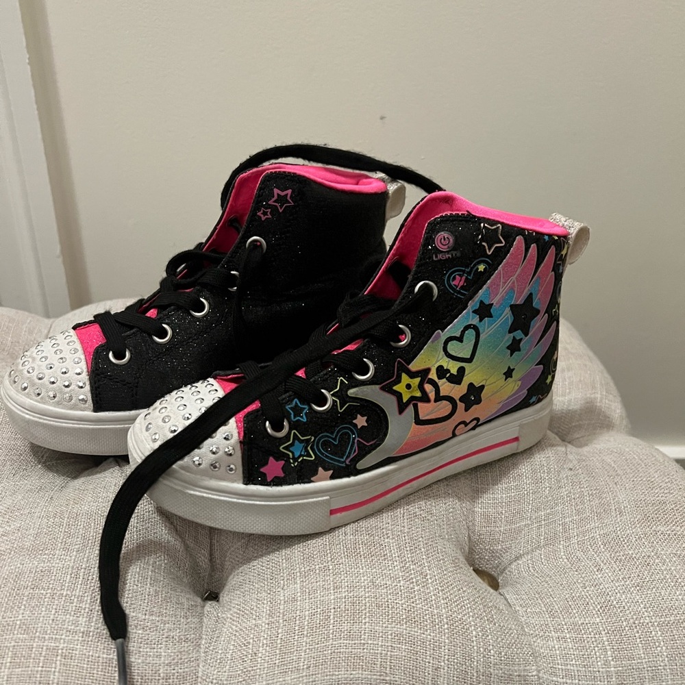 Skechers Black and Pink Girls light-up high top sneakers